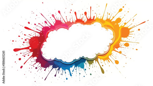 A vibrant colorful paint splashes against a white background. Colorful background design. Colorful paint explosion, illustration.	