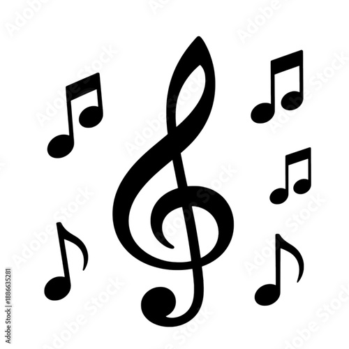 Line icon of musical notes and treble clef.