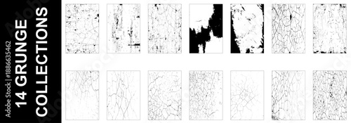 Grunge grainy dirty texture. Set of 14 abstract urban distress overlay backgrounds. Vector illustration
