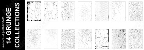 Grunge grainy dirty texture. Set of 14 abstract urban distress overlay backgrounds. Vector illustration
