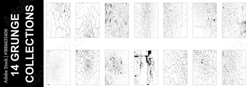 Grunge grainy dirty texture. Set of 14 abstract urban distress overlay backgrounds. Vector illustration