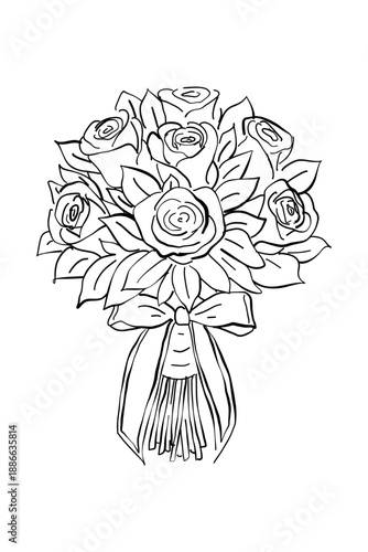 Hand drawn elegant sketch wedding bouquet. Illustration for wedding invitation, menu and party