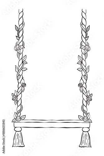 Line art wedding floral swing illustration.Isolated vector element on white background.