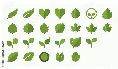 Flat Green Leaf Icons Vector Set for Natural Eco and Bio Labels