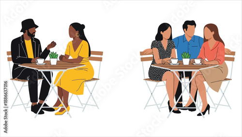 Vector Art of People Sitting Outdoors Having Drinks and Conversation.eps