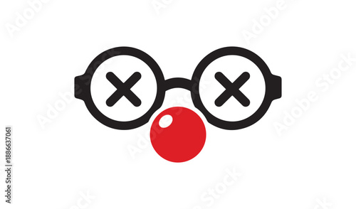 Clown face icon with cross-shaped eyes and a red nose, representing silliness, humor, or a joke