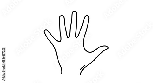 Simple Line Drawing of an Open Hand Showing Five Fingers.