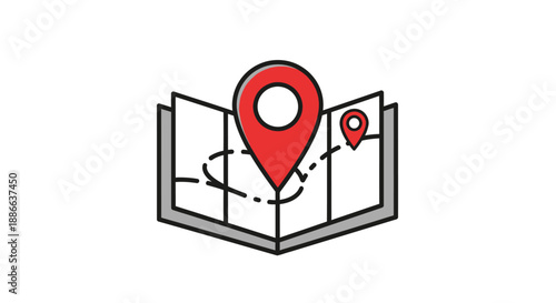 Navigation Map with Red Location Pins and Route Path Icon for Travel and GPS Planning
