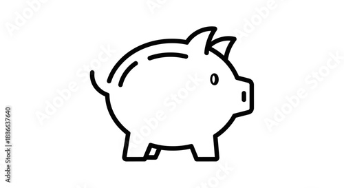 Minimalist black outline piggy bank icon representing financial savings, investment, economy, budget, and wealth management.