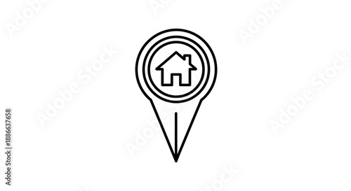 Home location map pin line art icon. House address pointer symbol. Property, real estate, dwelling, or residence GPS marker vector.