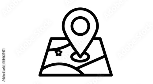 Geographic location map pin icon, black outline for navigation, travel, geotagging, destination, and route planning