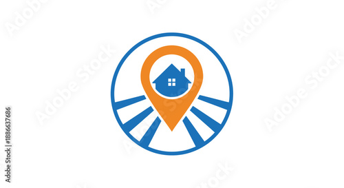 Home location map pin icon with house symbol for real estate, property search, rural land, and navigation app