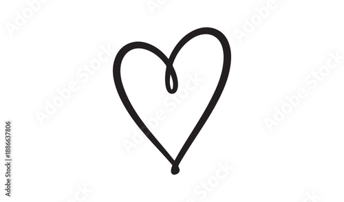 Hand-drawn doodle heart outline in black and white, conveying love and affection in a simple, artistic style