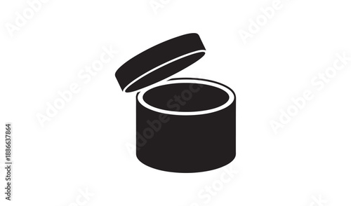 Open black container or box icon with the lid ajar, suggesting content, reveal, or unboxing