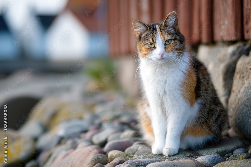 Fototapeta premium Norwegian cat observes while seated