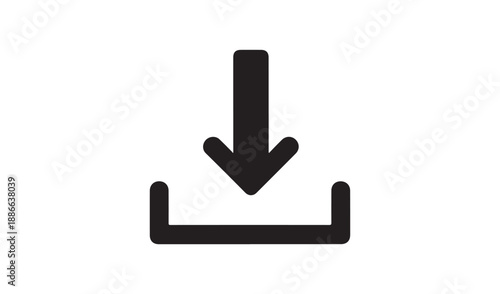 Solid black download icon with an arrow pointing down into a stylized box, clear and concise symbol for saving files