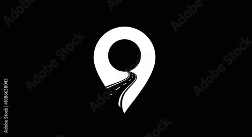 Abstract map pin icon with winding road inside. Location, travel, navigation, journey, and destination symbol.