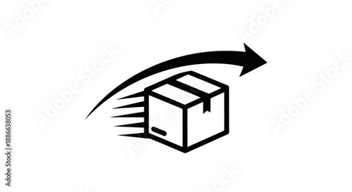 Fast delivery package box icon with speed lines and arrow, representing express shipping, quick logistics, and rapid parcel service.