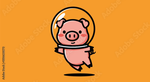 Cartoon pig astronaut on orange background
