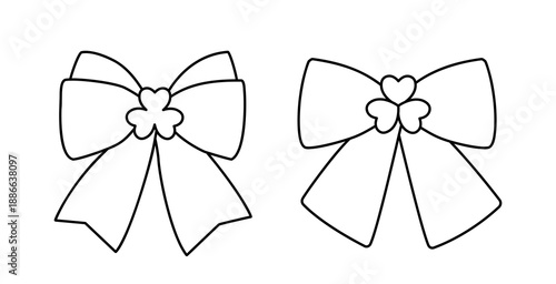 St. Patrick's Day Clover Bow Coloring Page Vector.
Shamrock Bow Tie outline Illustration.
White background. svg.