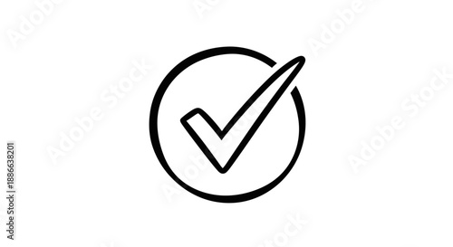 Checkmark in circle icon, a black outline symbol for approval, success, completion, confirmation, correct, yes, and validation.
