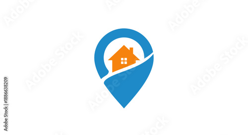 Home location pin icon for real estate search, property navigation, housing map marker, residential address finder concept