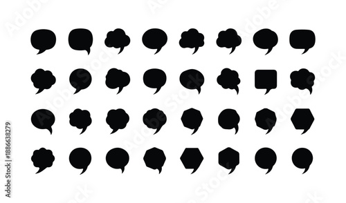 Diverse Collection of Black Speech and Thought Bubbles in Various Shapes for Comics and Communication Design