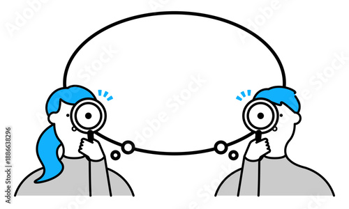 適性診断・自己分析のコンセプトイラスト｜自分を見つめる人物のイメージ（水色）