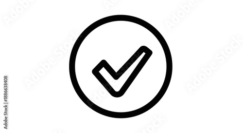 Black check mark icon in a circle. Success, approval, completion, and validation symbol for web design and user interface.