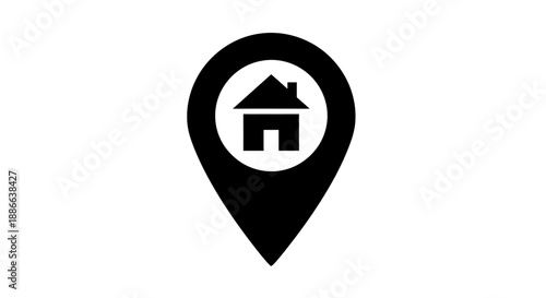 Home Location Pin Icon. Map pointer with house symbol for address, property, or residential navigation concept.
