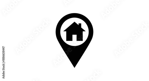 Home location map pin icon. House symbol inside GPS marker for address, property, real estate, and navigation.