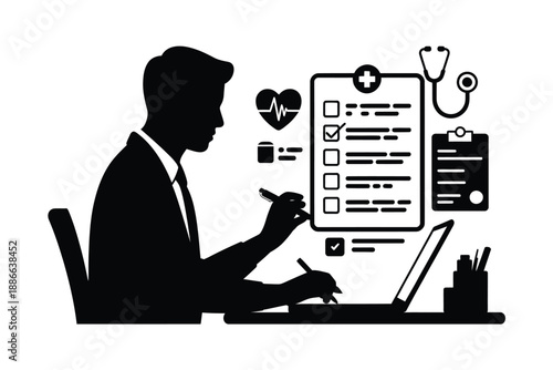 Doctor reviewing patient data using technology for healthcare assessment