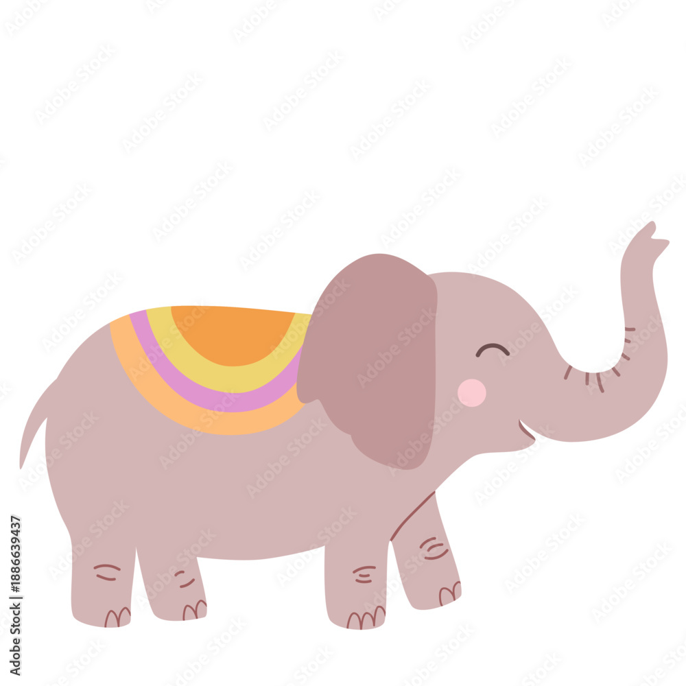 Fototapeta premium Cute elephant vector illustration. Funny african animal character with trunk up walking isolated on white background. Safari animal for children's design.