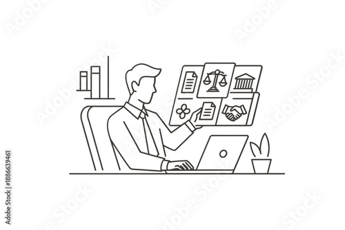 Lawyer reviewing legal documents and case details on a digital device