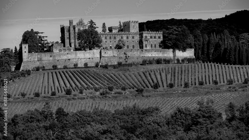 Obraz premium Italia panorami della Toscana in bianco e nero. Provincia di Siena,Val D'Orcia e Chianti Senese. Toscana, Italia 