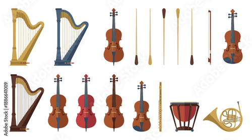 Collection of Various Musical Instruments Isolated.