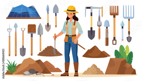 Gardener with Tools and Gardening Equipment.