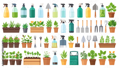Gardening Tools and Plants Collection.