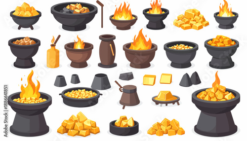 Molten Gold in Crucibles and Piles.