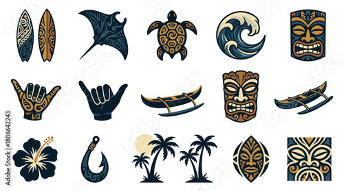 Tiki Polynesian Tribal Design Elements Collection.