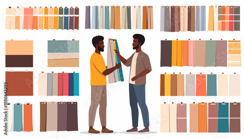 Two Men Discussing Color Palette Options.