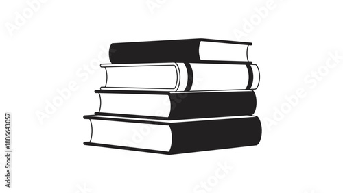 Stack of books illustration in black and white perfect for education and reading.