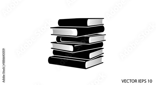 Stack of Black Books Isolated on White Background.