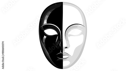 Split Face Mask Symbolizing Duality and Mystery.