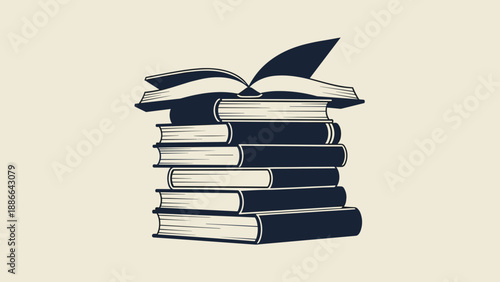 Stack of Books with Open Book on Top Symbolizing Knowledge and Learning.