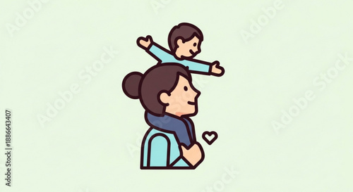 Mother carrying happy child on shoulders with love and care in a playful family moment