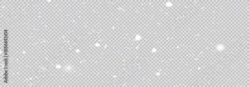 Falling snow dust and snowflake overlay. Transparent white winter background with realistic snowfall for festive design.