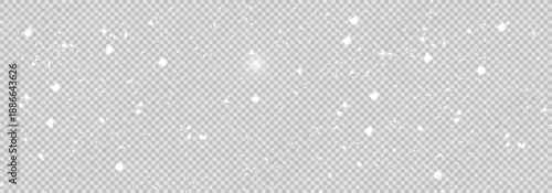 Falling snow dust and snowflake overlay. Transparent white winter background with realistic snowfall for festive design.