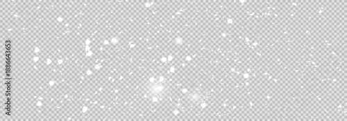 Snow and snowflakes on transparent background. Winter snowfall effect of falling white snow flakes and shining, New Year snowstorm or blizzard realistic backdrop.. 