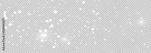 Snow and snowflakes on transparent background. Winter snowfall effect of falling white snow flakes and shining. 